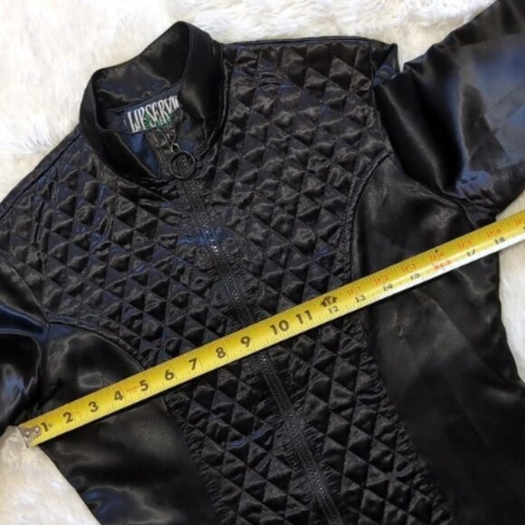 Vintage Lip Service Black Satin Quilted Zip Jacket with Rose Tag - Picture 12 of 14